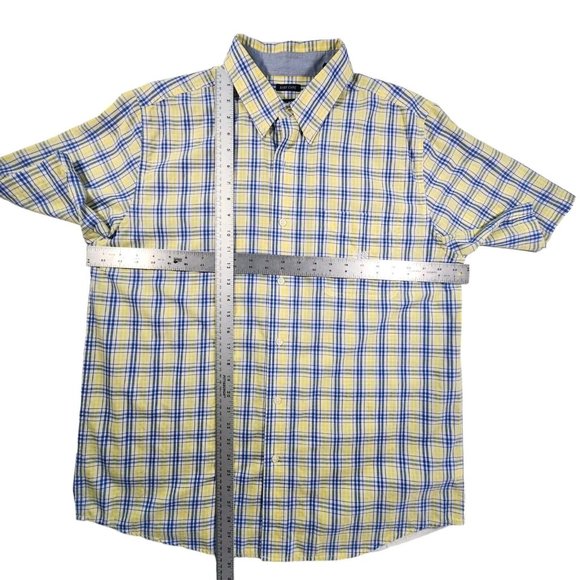 Chaps Men's Button Down Collared Shirt Size Large Short-Sleeve Plaid Blue Yellow - Picture 8 of 9